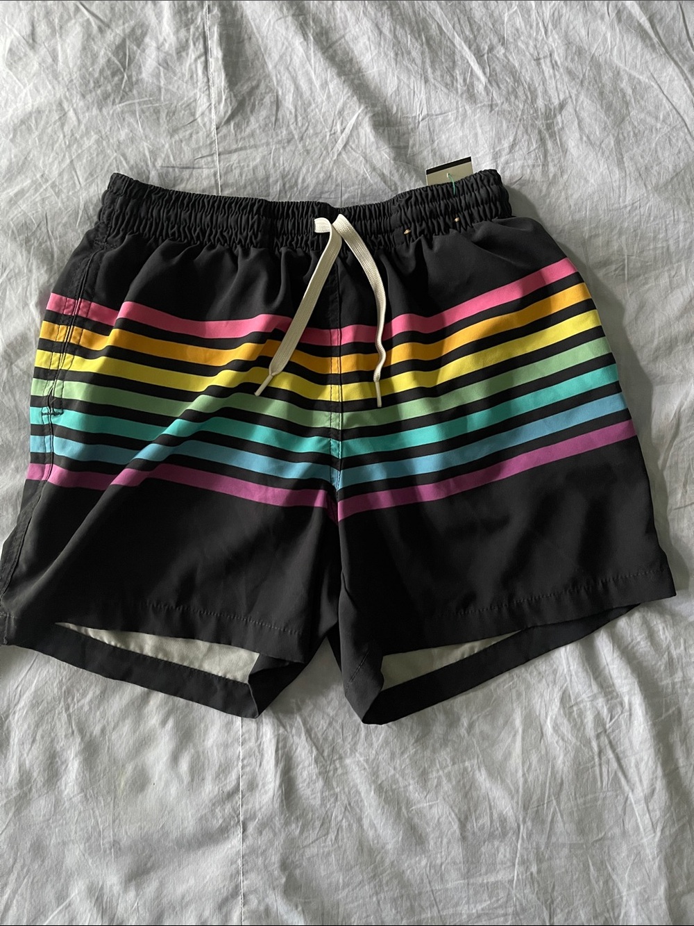 Chubbies Black Swim Shorts with Multicolor Stripes